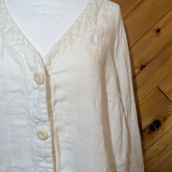Flax Ivory Button-Front Blouse Size Medium - Picture 2 of 7